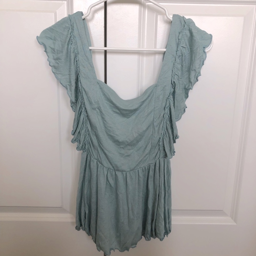 Sage green Ruffle crop blouse